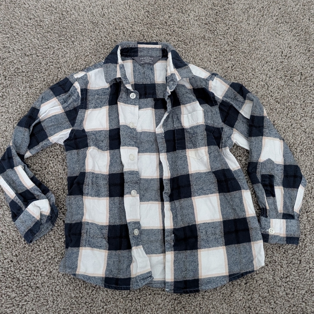 Primark Boys Checkered Button Up in Blue, White, Cream Size 3-4 Years